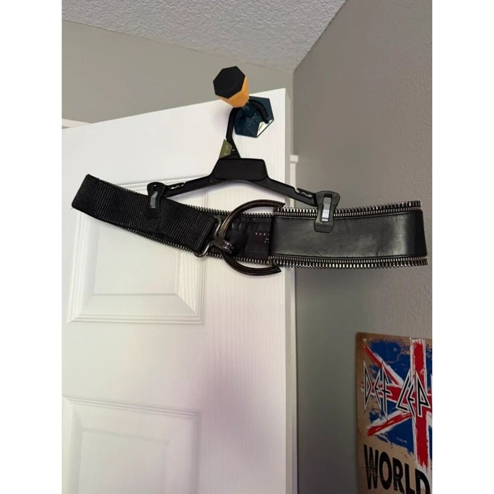 Suzi Roher Rock Zip Black Leather Belt - XL 14/16 - Y2K Heavy Hardware